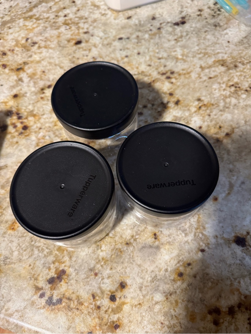 Three-Piece Clearly elegant Stackable Storage Jars with Black Lids Tupperware - Picture 3 of 9